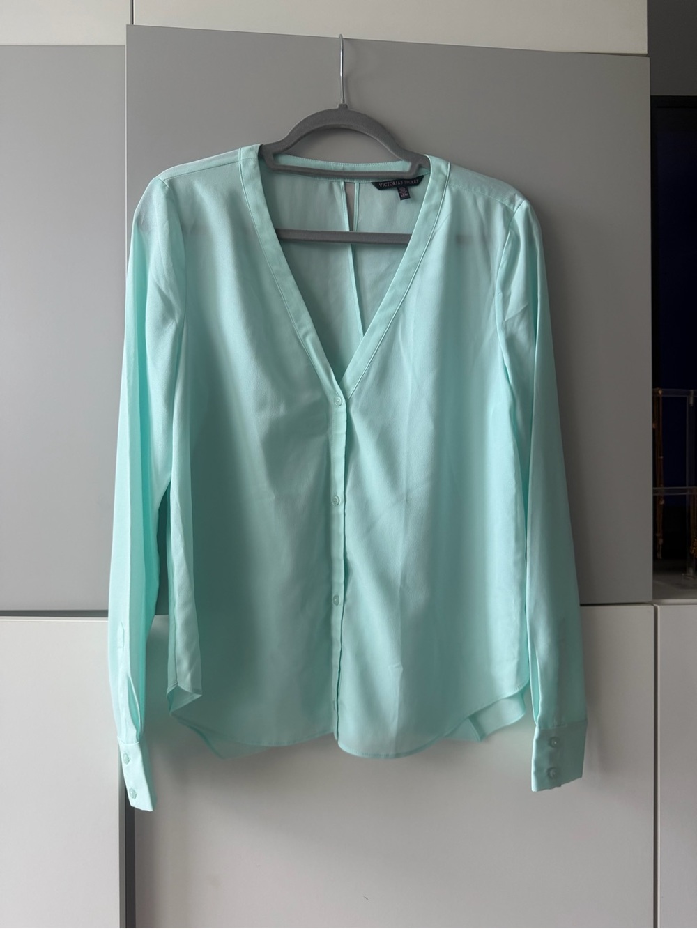 Victoria's Secret Mint Green V-Neck Button-Front Blouse